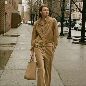 Nili Lotan Velour Cropped Wide Leg Pants Tan S Worn Once (Read Description)